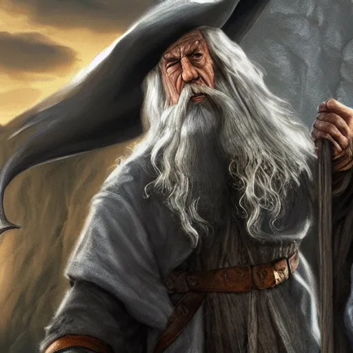 Image similar to Gandalf the Grey on the Bridge of Khazad Dum, a balrog looming in the background, Selfie