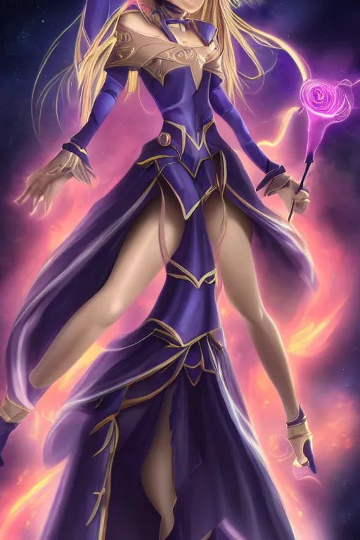 Image similar to beautiful dark magician girl, full body, mystical, ultra detailed, 4k