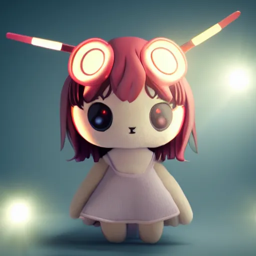 Image similar to cute fumo plush of a girl with antennae that pick up radio waves, lens flare, vray