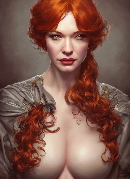 Image similar to Christina Hendricks as a ruggedly handsome heroine, tasteful, intricate, elegant, highly detailed, centered, digital painting, artstation, concept art, smooth, sharp focus, illustration, artgerm, donato giancola, Joseph Christian Leyendecker, WLOP