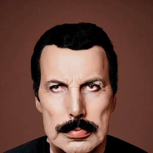 Image similar to old freddie mercury singer at age 7 5 years old, color ( sony a 7 r iv, symmetric balance, polarizing filter, photolab, lightroom, 4 k, dolby vision, photography award ), vogue, perfect face, movie poster