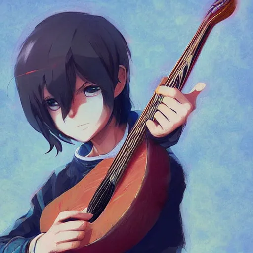 prompthunt anime Boy touch guitar  digital Art Greg rutkowski Trending  cinematographic artstation