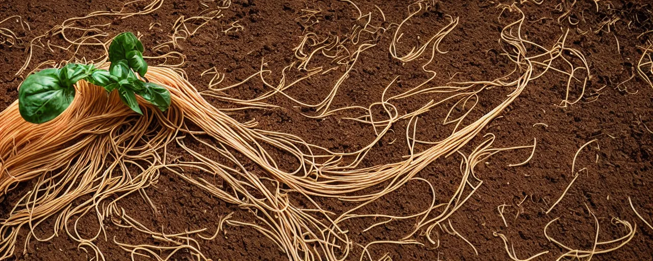 Image similar to tight angle of harvesting ripe spaghetti out of the dirt on the farm, small details, intricate, canon 5 0 mm, high detail, intricate, cinematic lighting, photography, wes anderson, film, kodachrome