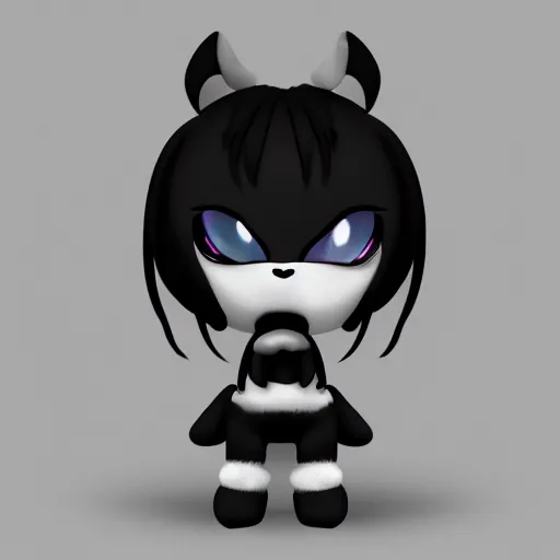 Image similar to cute fumo chibi plush imp, black and white with hearts, soft shadow, vray, asymmetry
