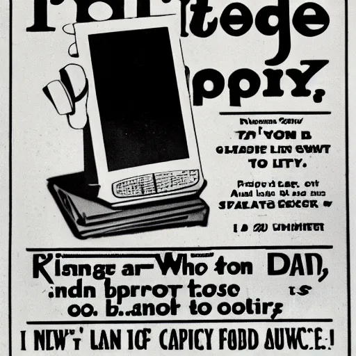 Prompt: vintage advertisement for iPod, 1920s, newspaper