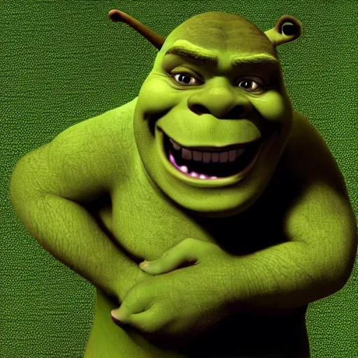 Image similar to shrek with a stretched out face