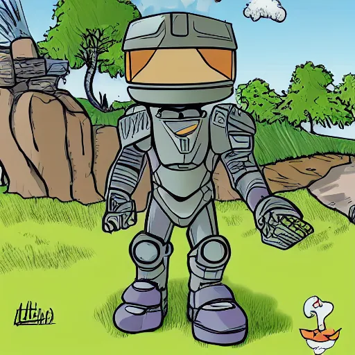 Image similar to masterchief enjoying summer, cartoon style