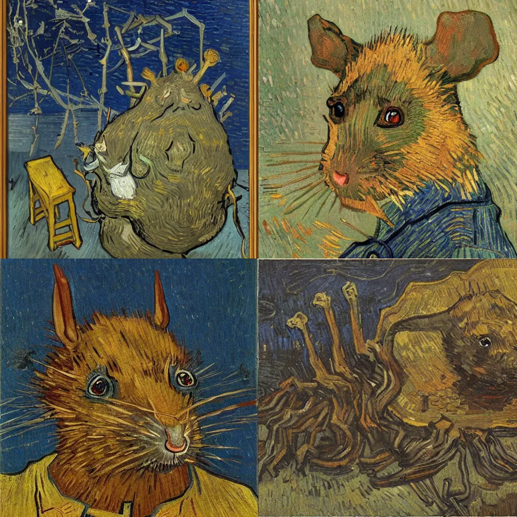 Prompt: rat king by van gogh, oil panting on canvas