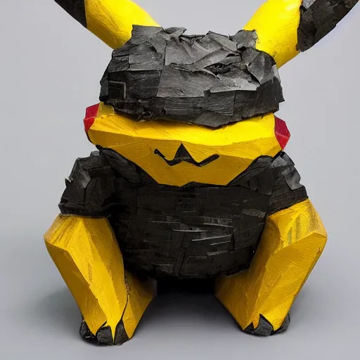 Image similar to abstract, sculpture Pikachu made of various materials from rainforest of face of artificial intellicgence