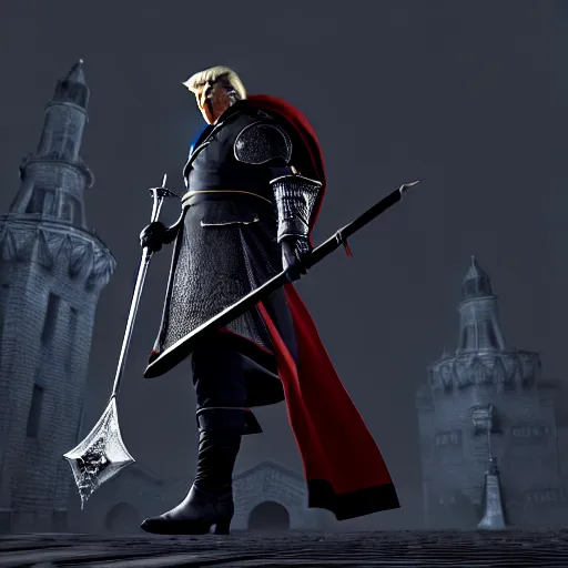 Prompt: donald trump in dark souls, ps 5 screenshot, isometric view, 3 d render, cryengine, highly detailed
