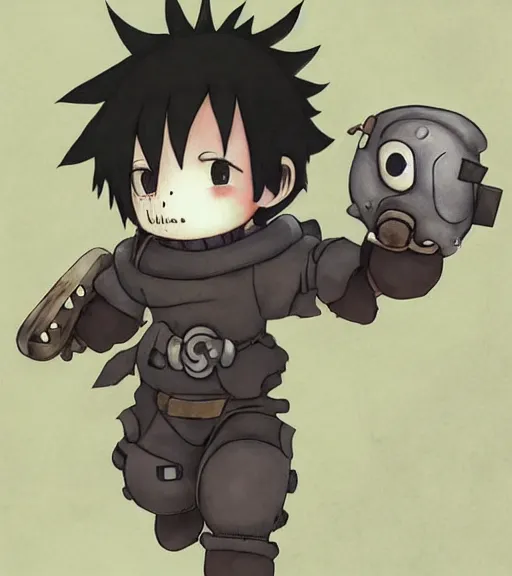 Image similar to attractive little boy wearing an cyborg bear suit, artwork in kentaro miura and made in abyss and sakimichan, inspired in super bomberman, smooth, beautiful lightness, anatomically correct, trending on pixiv, moon