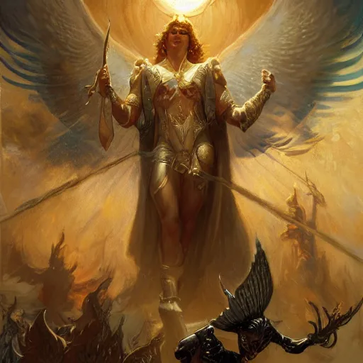 Image similar to attractive male deity casts light spell, summons attractive male lucifer morningstar. highly detailed painting by gaston bussiere, craig mullins, j. c. leyendecker 8 k