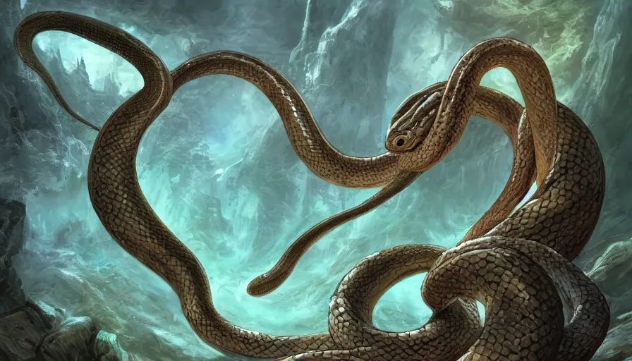 Image similar to a snake god in a fantasy dreamlike setting