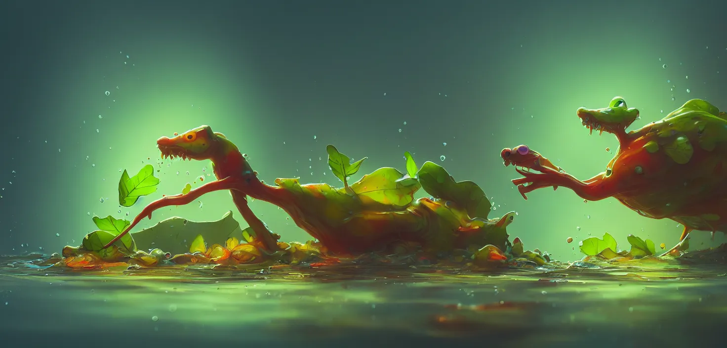 Prompt: colourful murky nature with the leaf in water, in the style of craola, shallow depth of field, highly detailed, digital painting, trending artstation, concept art, illustration, cinematic lighting, vibrant colors, photorealism, epic, octane render