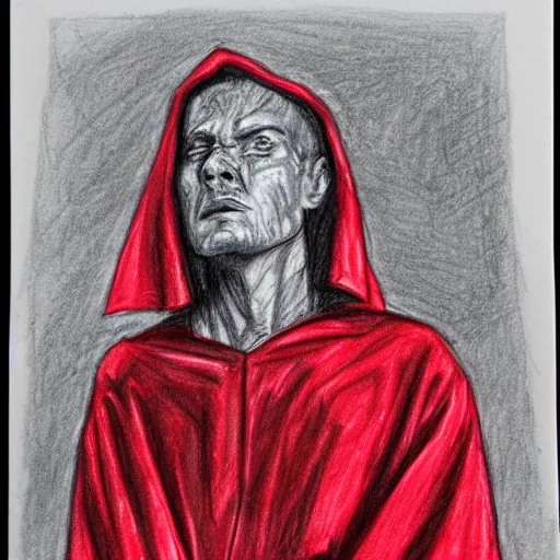 Prompt: a red robed occult sage, pencil sketch