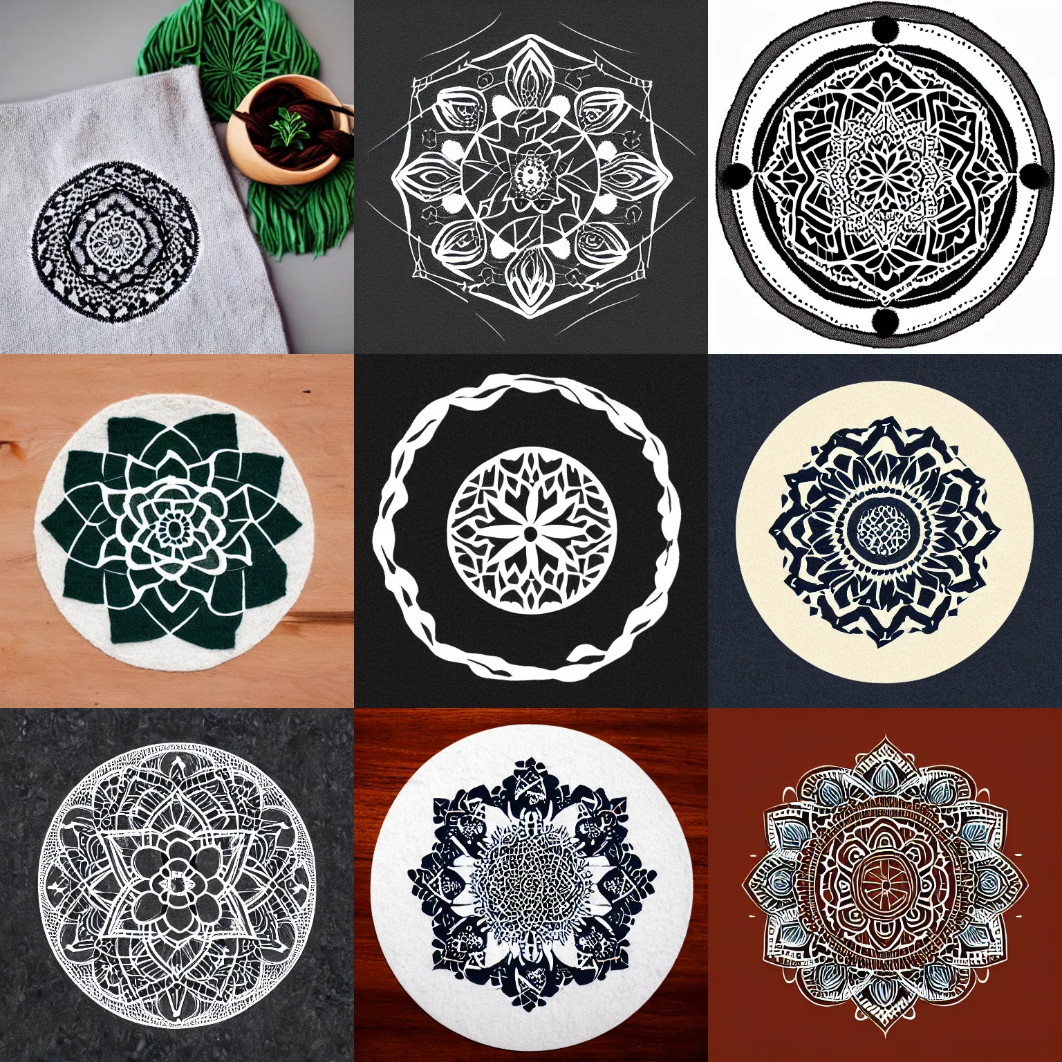 Prompt: logo with em, plants, mandala, wool, art, minimalistic, boho style