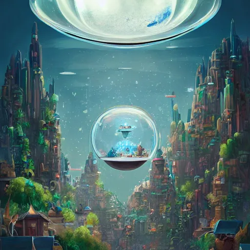 Image similar to a bubble terrarium utopia, with cities galore, dynamic lighting, fantasy concept art, trending on art station, stunning visuals, creative, cinematic, ultra detailed