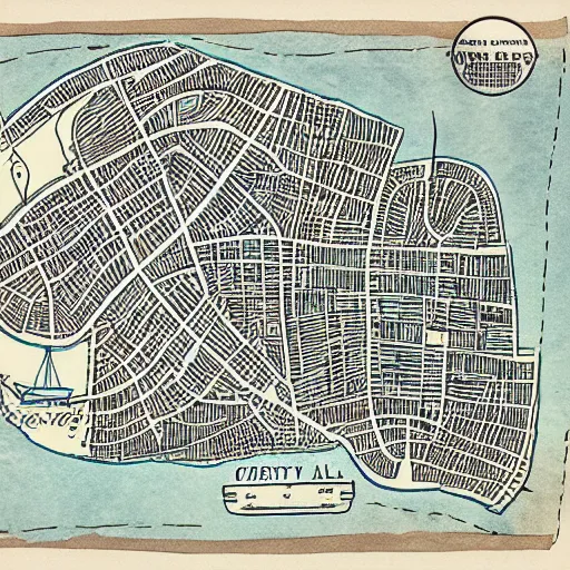 Image similar to hand drawn port city map, ancient