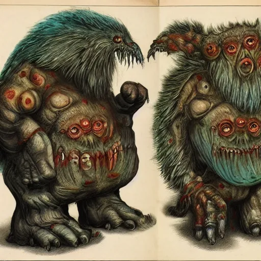 Image similar to bizarre bestiary of repressed unconscious emotional monsters and creatures