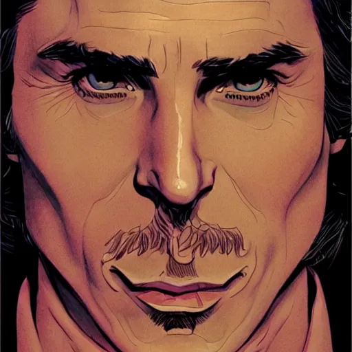 Image similar to christian bale retro minimalist portrait by jean giraud, moebius starwatcher comic, 8 k