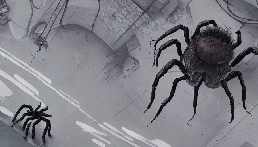 Prompt: Digital painting of a giant spider living in the sewers, hyperdetailed, artstation, cgsociety, 8k