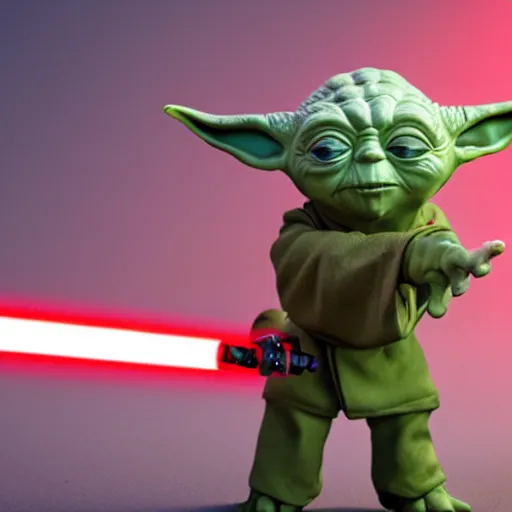 Prompt: Yoda holding a red light saber, 4k, 8k