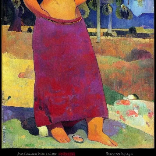 Image similar to very attractive and sensuous central asian woman realistic, full body, natural style by paul gauguin