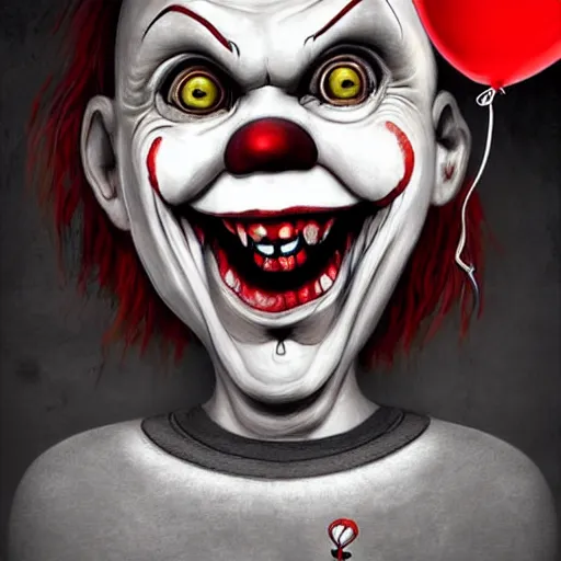 Image similar to surrealism grunge cartoon portrait sketch of chucky with a wide smile and a red balloon by - michael karcz, loony toons style, pennywise style, horror theme, detailed, elegant, intricate