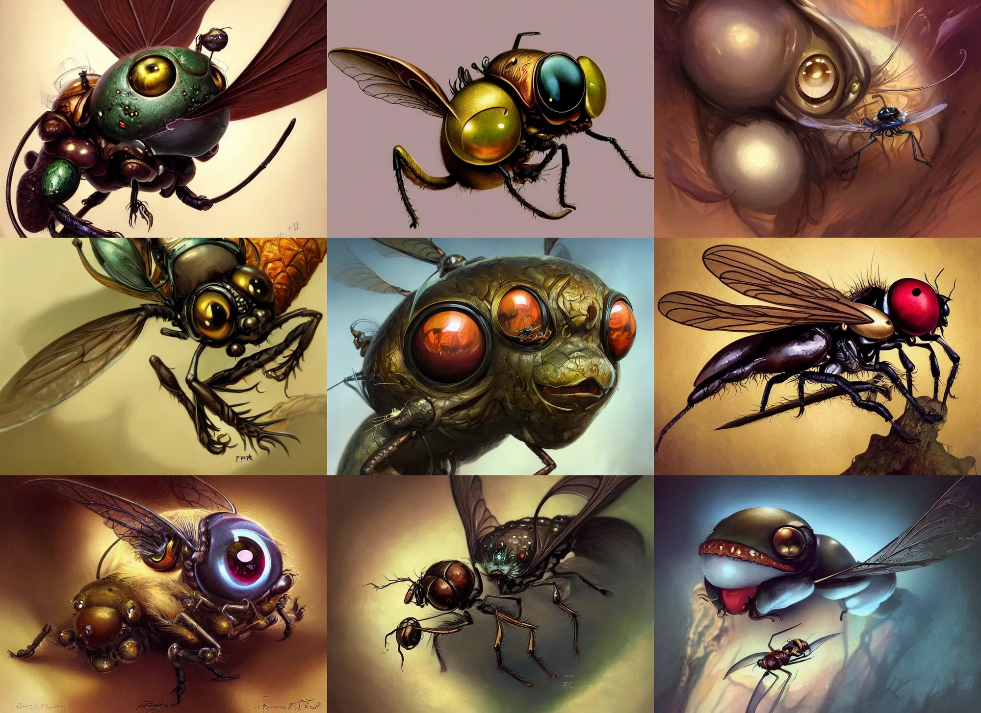 Prompt: an anthropomorphic fly with big eyes getting squashed, diffuse lighting, fantasy, intricate, elegant, highly detailed, lifelike, photorealistic, digital painting, artstation, illustration, concept art, smooth, sharp focus, art by frank frazetta and marco bucci and loish and rossdraws and artgerm and alphonse mucha