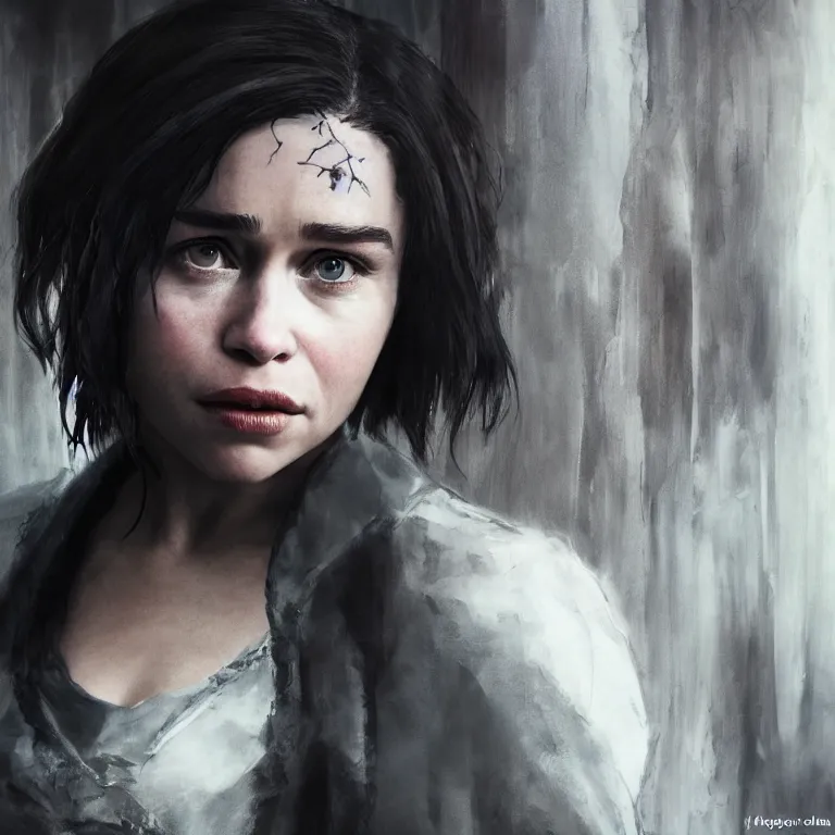 Prompt: ( photo ) ( emilia clarke ) ( looks like ) ( a ghost in the shell ), realism, photorealism, sony a 7 r