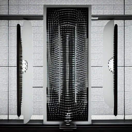 Image similar to pilot room covered with long sculptural metal form that composes a quantum computer by urschel jan, artstation, smooth, symmetrical, sharp focus, illustration