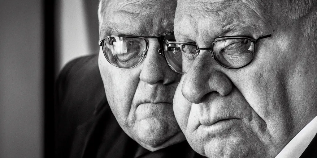 Prompt: High resolution black and white portrait with an 80mm F/4.4 lens of a fat 70 year old intelligence agent looking very serious with a face like he is guarding a secret.