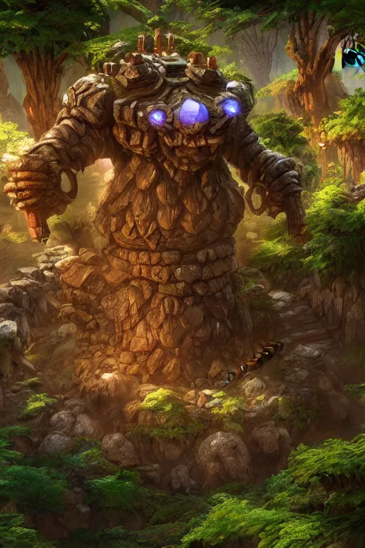 Image similar to zelda fantasy art giant golem troll wood rock greeble gemstone, global illumination ray tracing hdr fanart arstation by sung choi and eric pfeiffer and gabriel garza and casper konefal