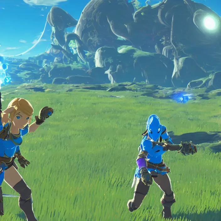 Image similar to Samus in The Legend of Zelda Breath of the Wild, detailed screenshot