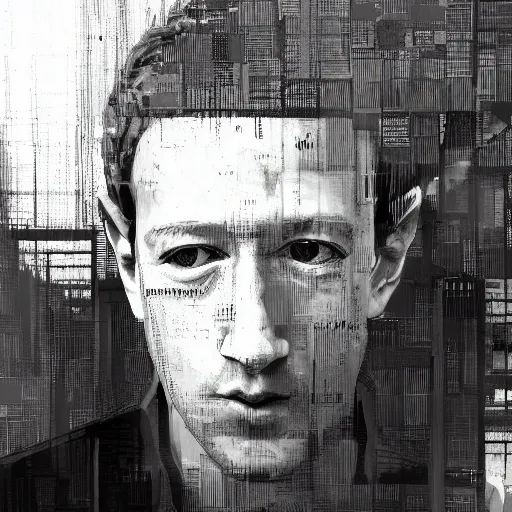 Prompt: highly detailed portrait of a vacant Mark Zuckerberg peering too closely into a security camera ((Mark Zuckerberg)) (((((Mark Zuckerberg)))) by Dustin Nguyen, Akihiko Yoshida, Greg Tocchini, Greg Rutkowski, Cliff Chiang, 4k resolution, nier:automata inspired, bravely default inspired, vibrant but dreary blue, black and white color scheme!!! ((hallway background))
