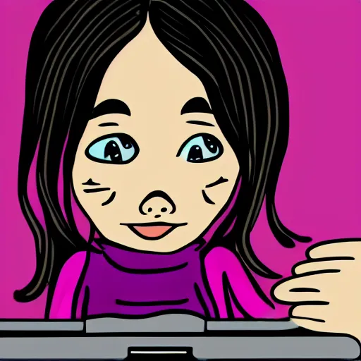 Prompt: girl in pyjamas working on computer, tired bags around eyes, digital art