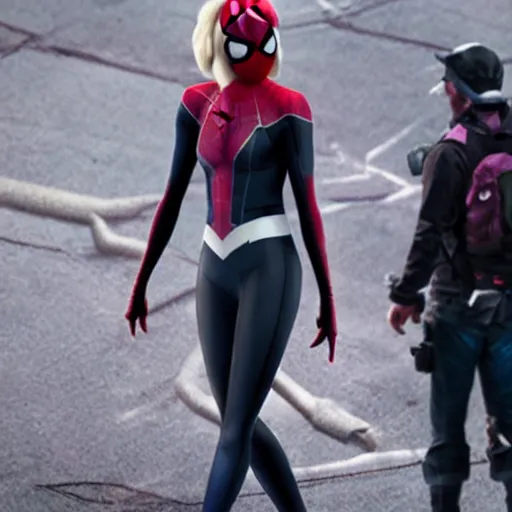 Image similar to Emma Stone as Spider-Gwen in the Marvel Cinematic Universe