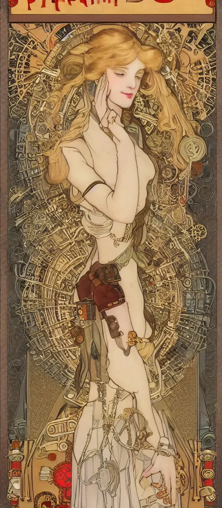 Image similar to a machine like apple in the priestess of hand, steampunk, by mucha, 8 k