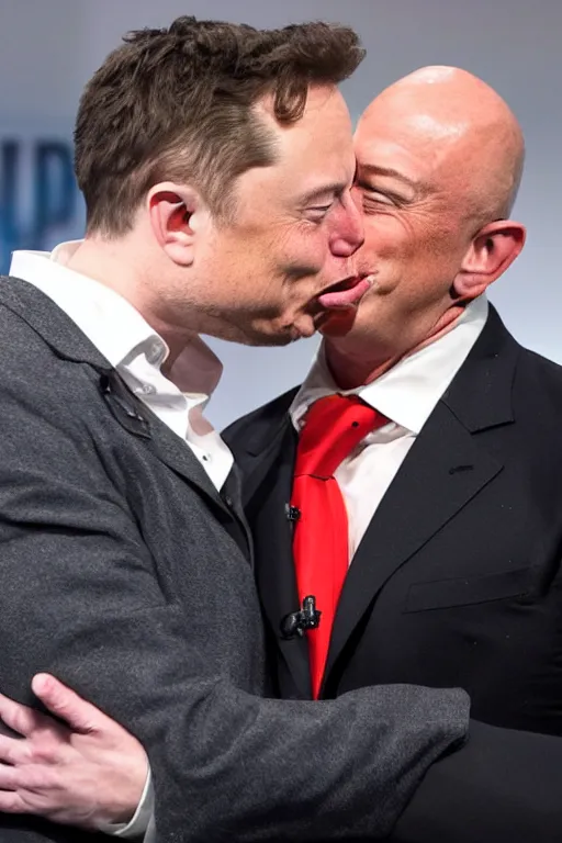 Image similar to elon musk kissing jeff bezos