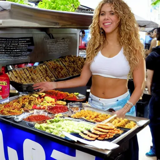 Image similar to Shakira selling street food stall