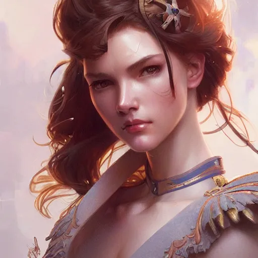 Image similar to ultra realistic illustration, beautiful female military commander, intricate, elegant, highly detailed, digital painting, artstation, concept art, smooth, sharp focus, illustration, art by artgerm and greg rutkowski and alphonse mucha