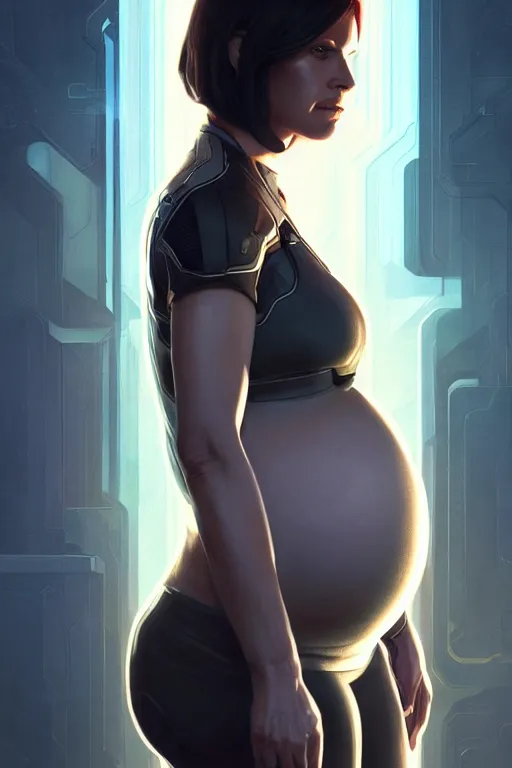 Prompt: pregnant miranda lawson mass effect, realistic portrait, symmetrical, highly detailed, digital painting, artstation, concept art, smooth, sharp focus, illustration, cinematic lighting, art by artgerm and greg rutkowski and alphonse mucha