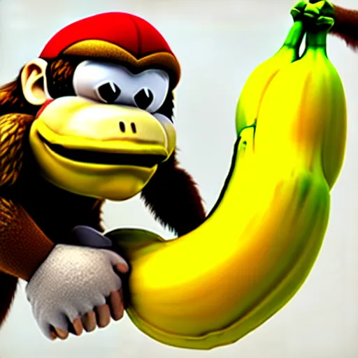 Image similar to Donkey Kong slipping on a banana, 3D render