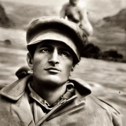 Image similar to a portrait of a character in a scenic environment by Robert Capa