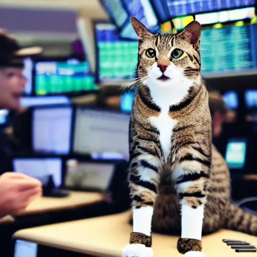 Image similar to photo of anthropomorphic cat trading stocks