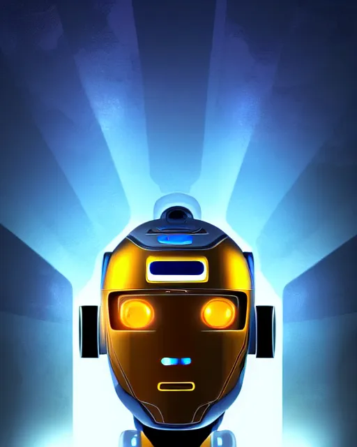 Image similar to portrait of a robot starship captain with a helmet video game character, digital illustration portrait design 3 / 4 perspective, detailed, gorgeous lighting, wide angle action dynamic portrait