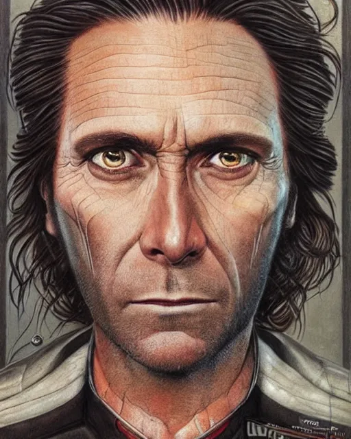 Image similar to portrait of gaius baltar from battlestar galactica, very detailed eyes, hyperrealistic, very detailed painting by glenn fabry, by joao ruas