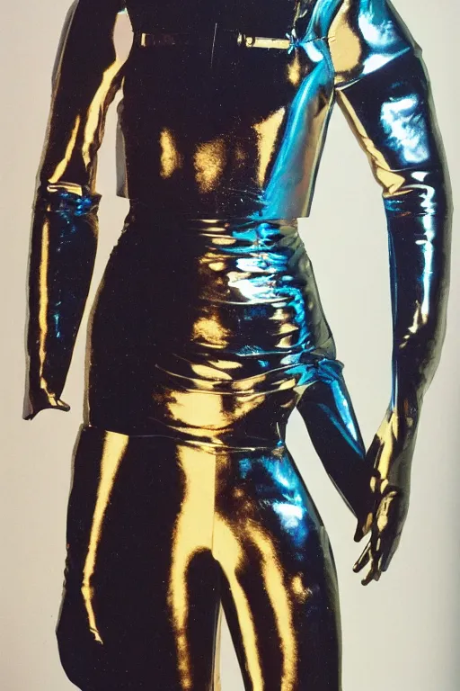 Image similar to portrait davis taylor brown dressed in 1 9 8 1 space fantasy fashion, shiny metal