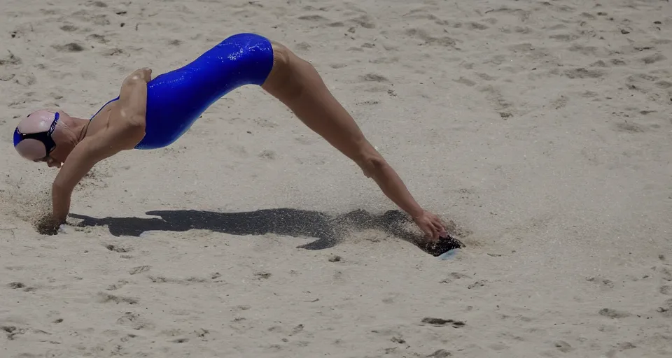 Image similar to olympic swimming in sand instead of water, motion blur