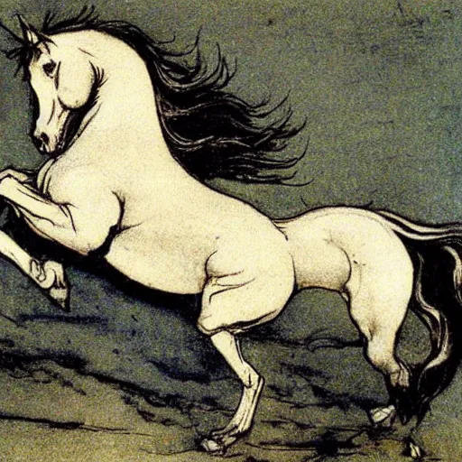 Prompt: a galloping horse, by arthur-rackham